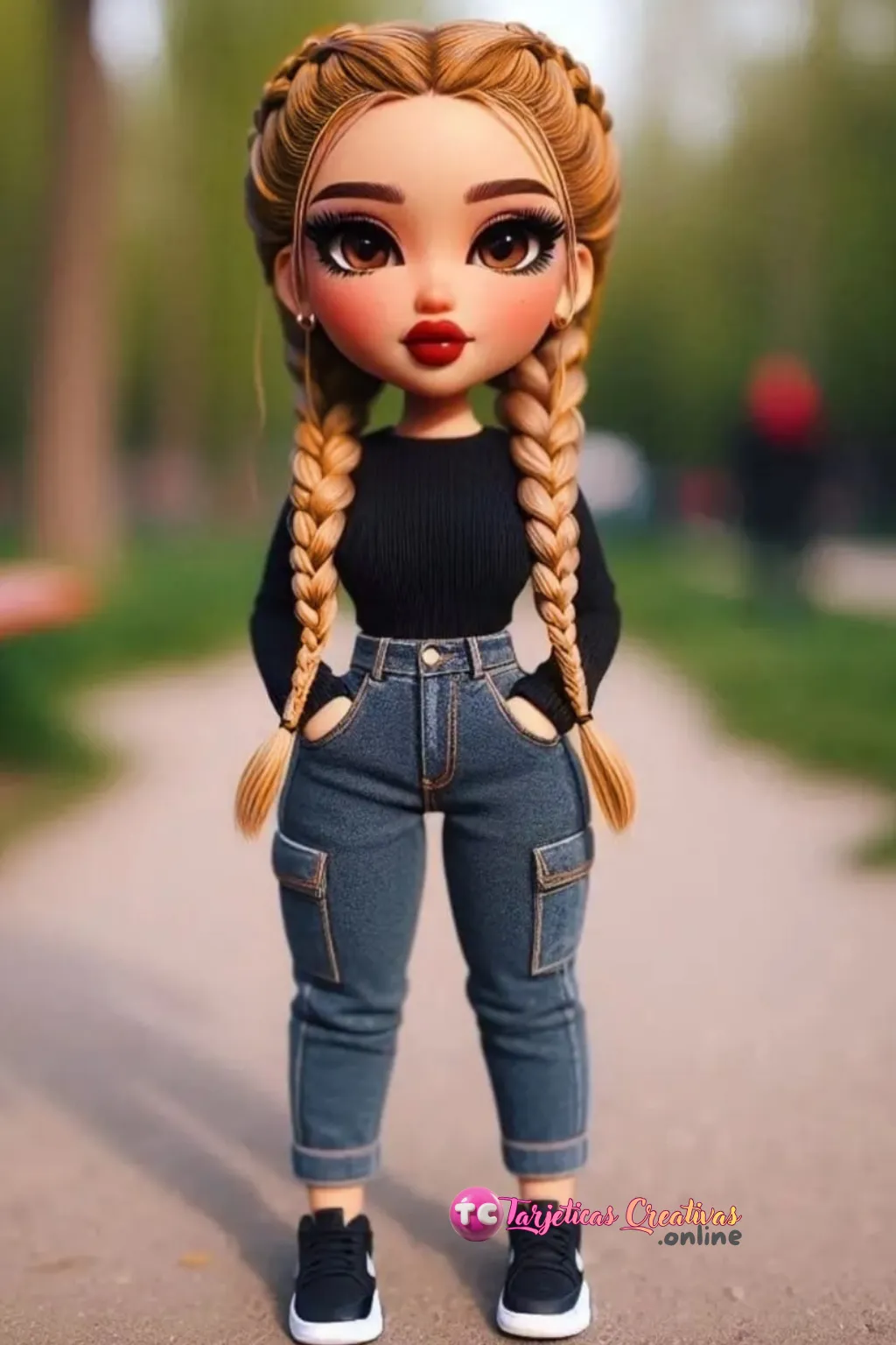 Mujer de pelo rubio parada en el parque